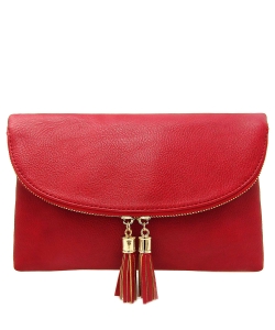 Women's Envelop Clutch Crossbody Bag With Tassels Accent WU075  RED